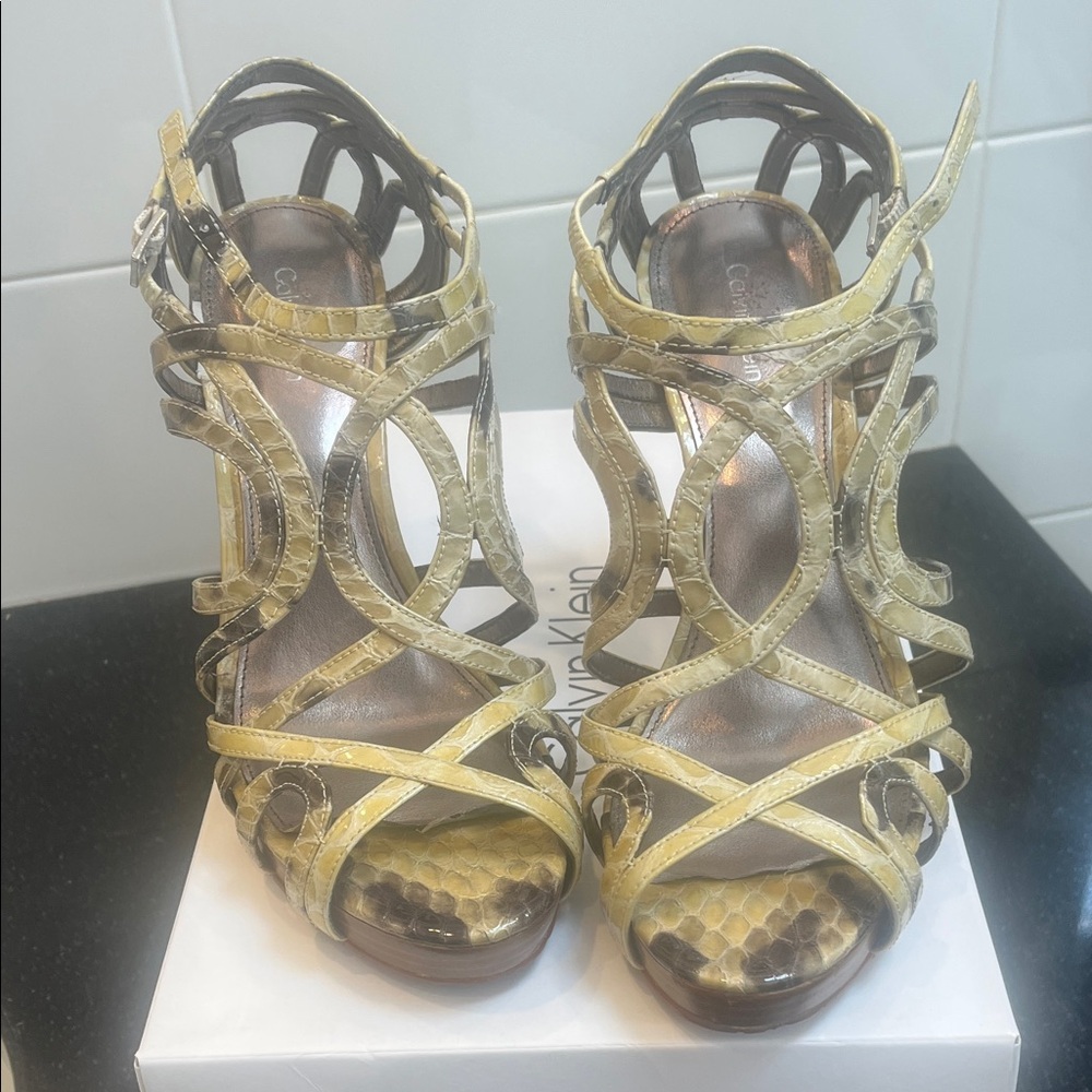 Calvin Klein Yellow Snakeskin Heels